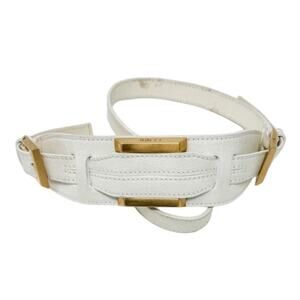 Fendi vintage white leather gold double buckle adjustable belt size 80 CM / 32”